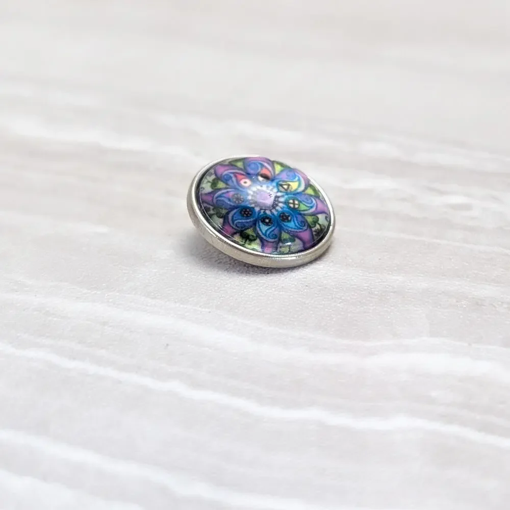 Snap Button Charm - Pretty Floral Design Blue Purple Tones